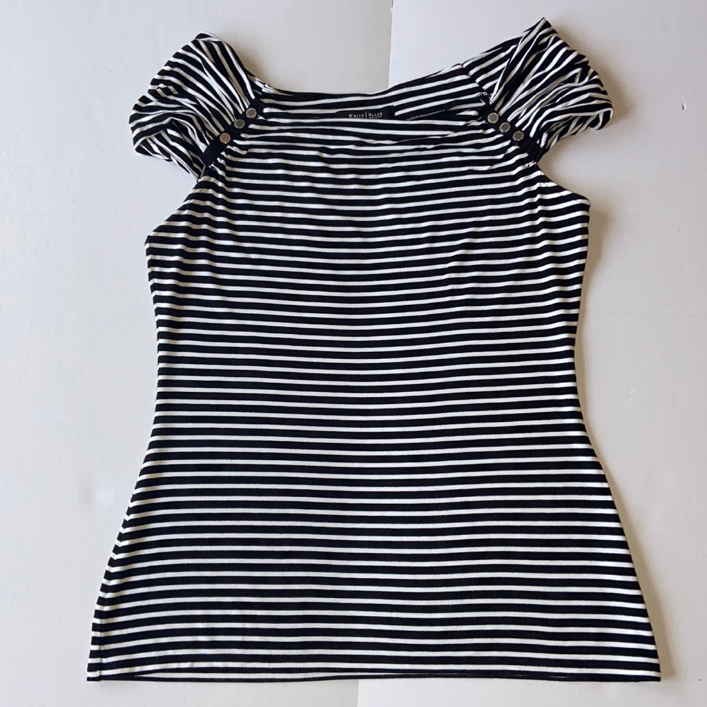 Whbm Black And White Striped Off The Shoulder Top